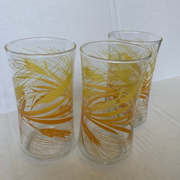 Libbey Golden Wheat Harvest 60's/70's 12 oz MCM Beverage Glasses Set of 3 - Picture 2 of 5